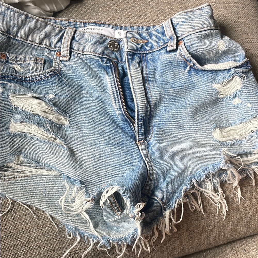 Garage Blue Distressed Jean Shorts